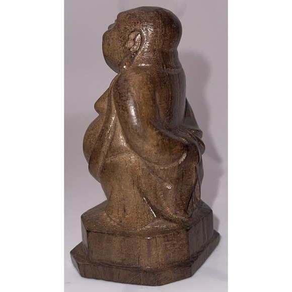 Vintage Chinese Laughing Buddha Wood Hand Carved Mini Desk Top Ho Tai Temple 3" - Picture 7 of 13